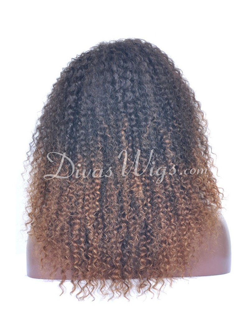 Savanna Beauty 24 Inch Ombre Human Hair Wig – Brazilian 150% Lace Front Afro Curly – Bleached Knots