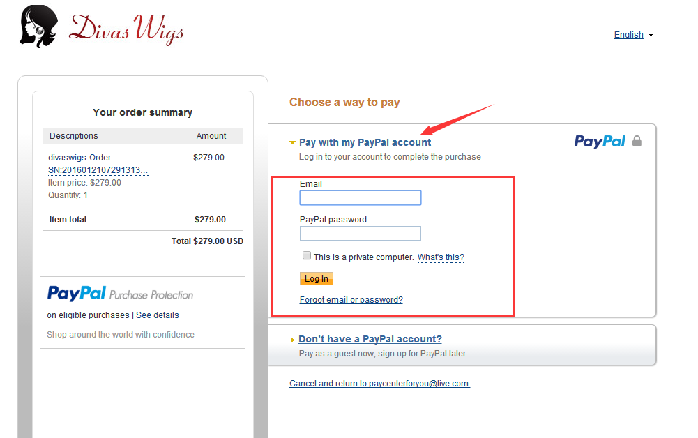 How to pay with paypal or credit card.